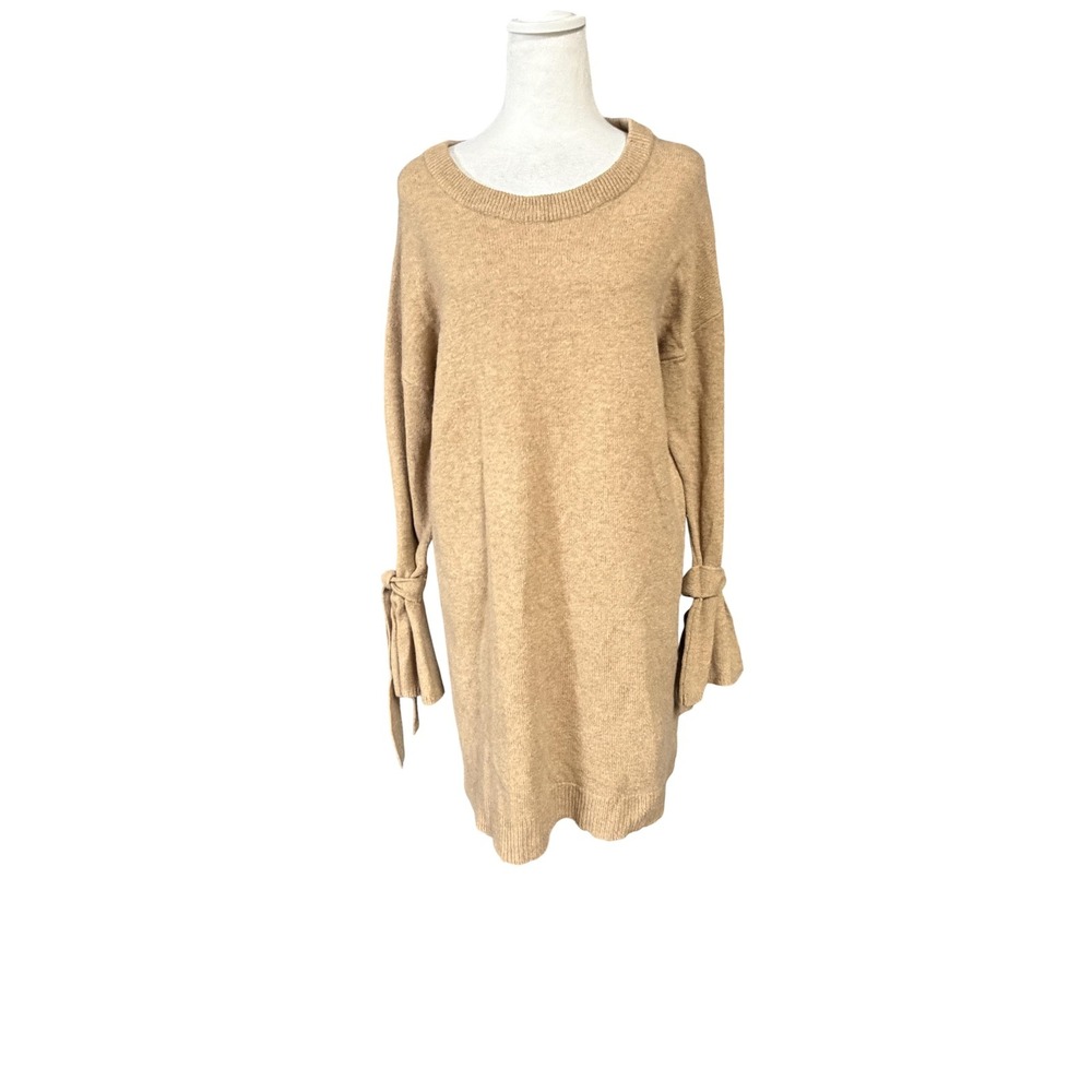 Madewell Womens M Brown 100% Merino Wool Tie Sleeve Knit Tunic Sweater G9643